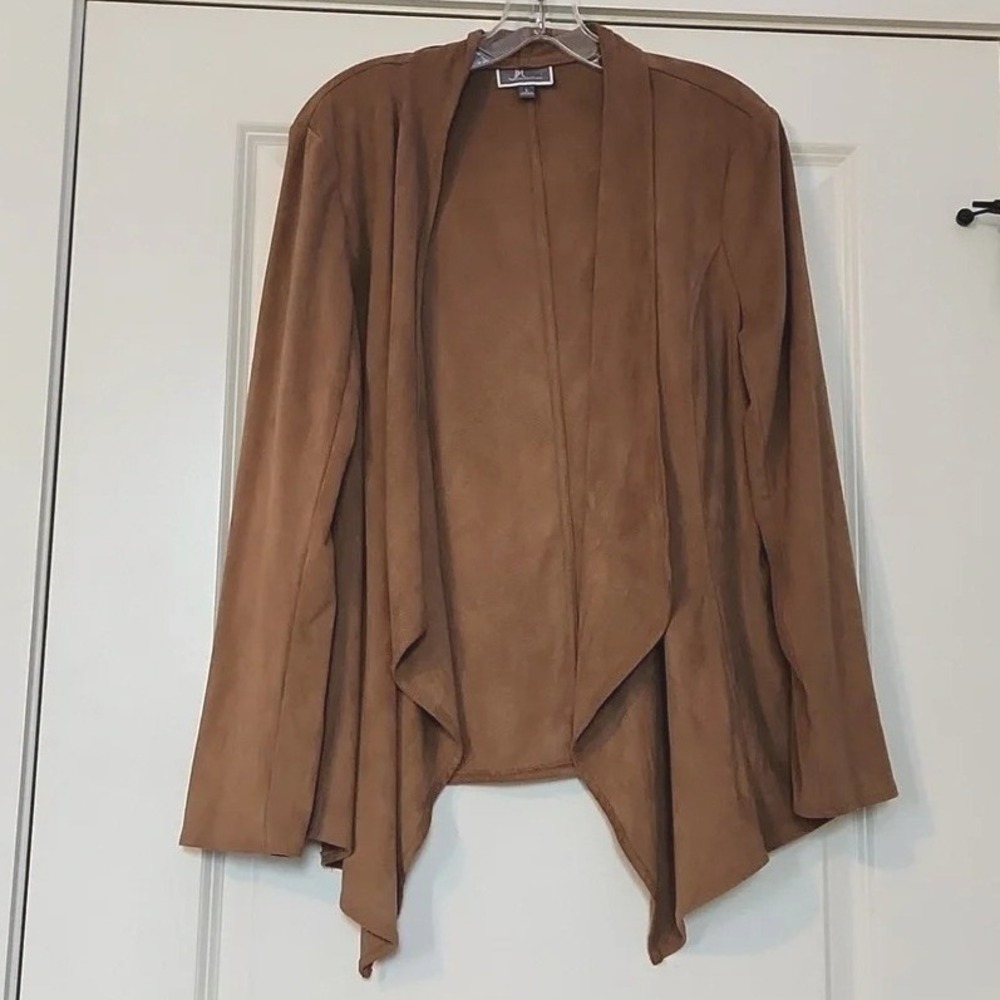 JM Collection Women Tan Suede Open Front Drape Cardigan Jacket Size‎ L